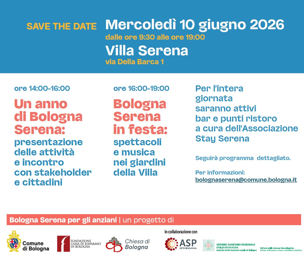 Bologna Serena per gli anziani: mercoledì 10 giugno l’iniziativa a Villa Serena